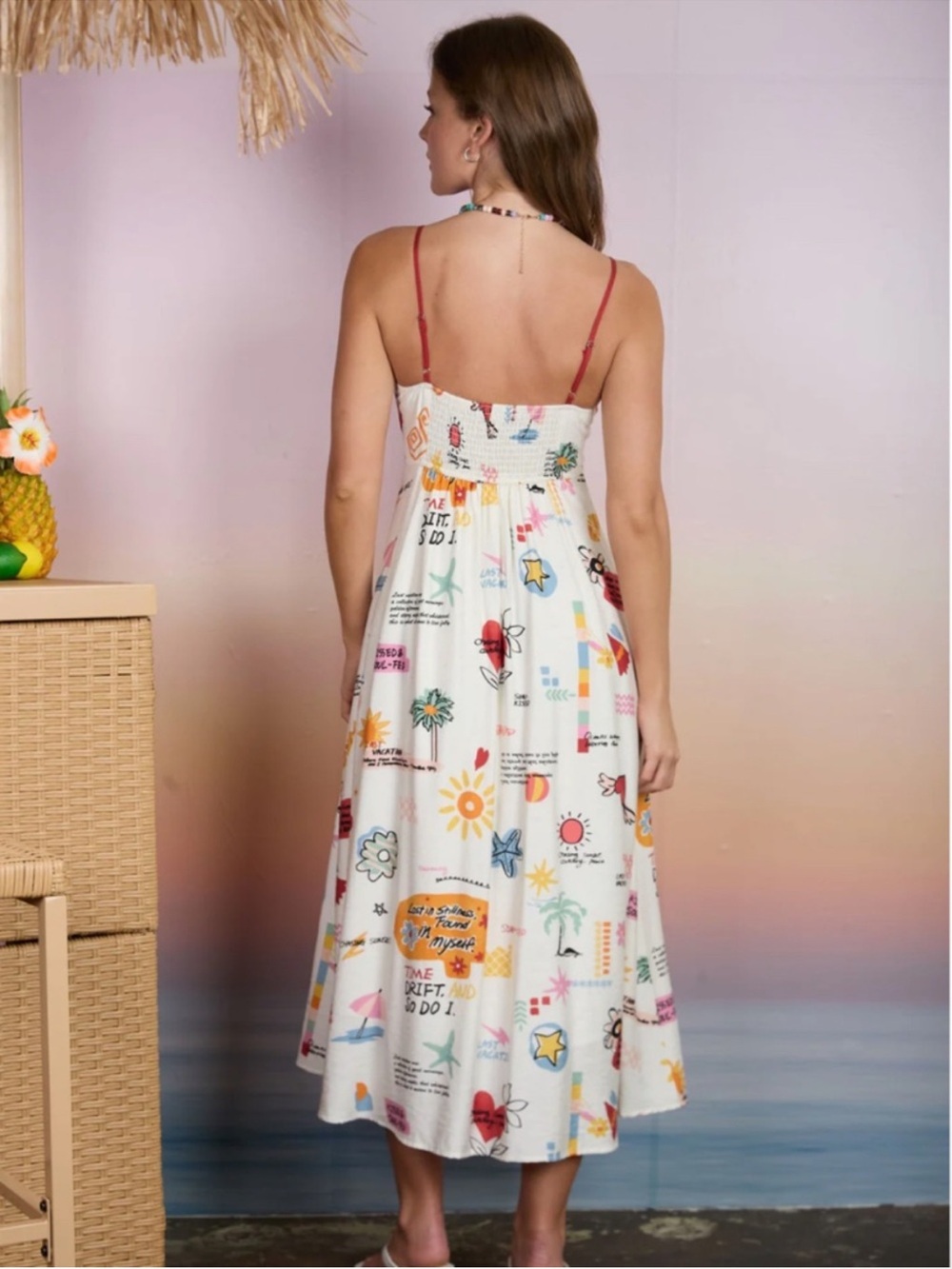 NWT Blu Pepper Last Vacation Midi Dress Cream Multi Print Small - Picture 4 of 5